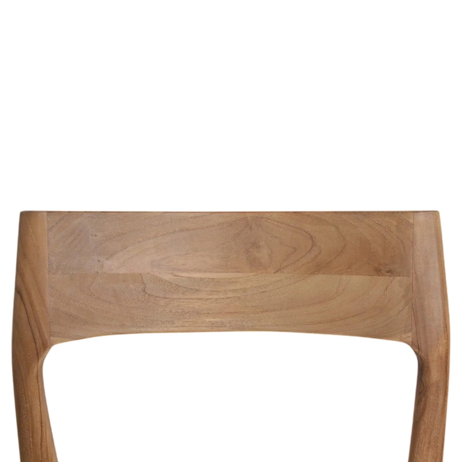 Dossier de chaise en bois de teck clair, grain naturel lisse et design minimaliste