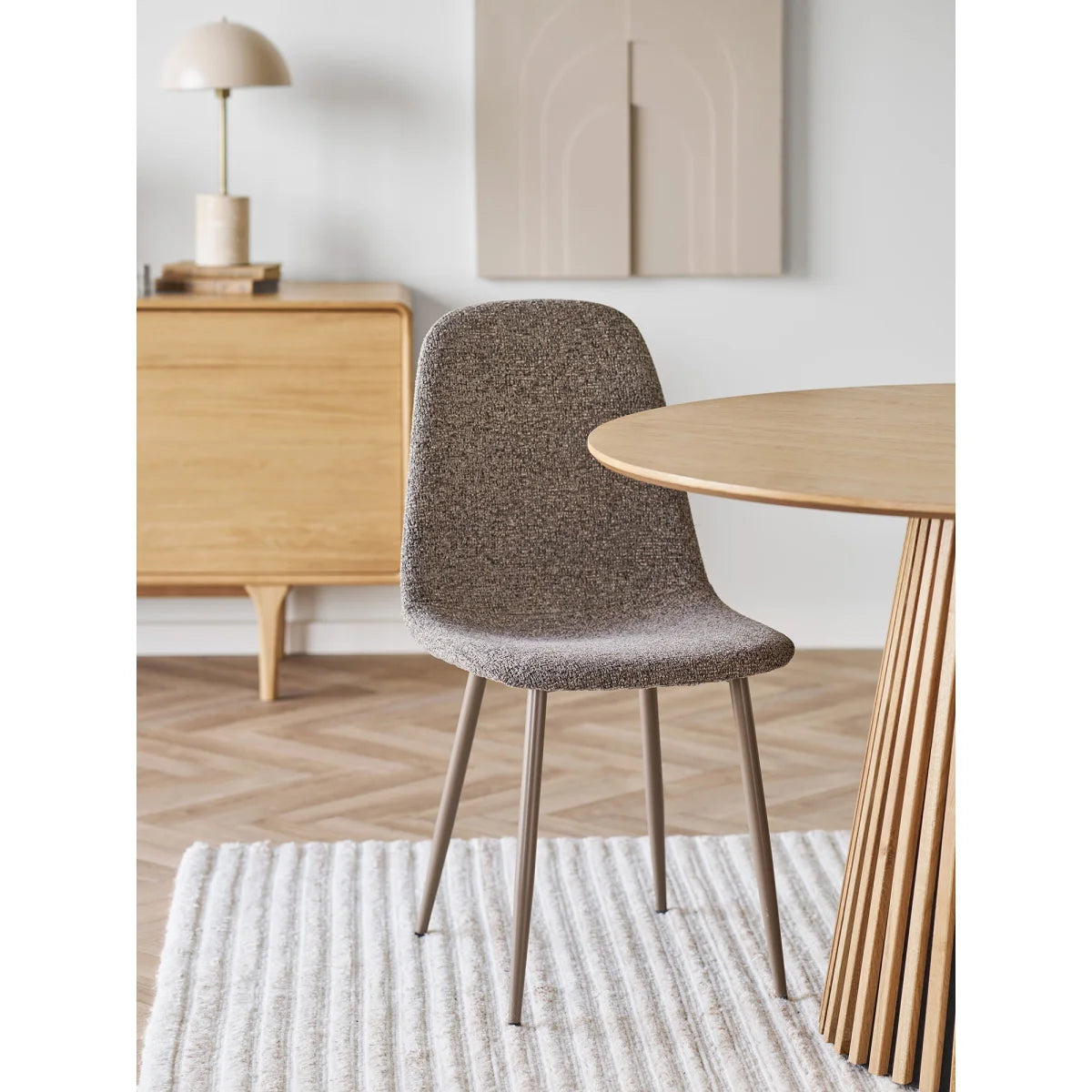 Chaise de salle à manger bouclée beige taupe avec pieds en métal, lot de 2