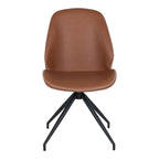 Lot de 2 chaises effet cuir cognac, dossier arrondi, pieds métal noir