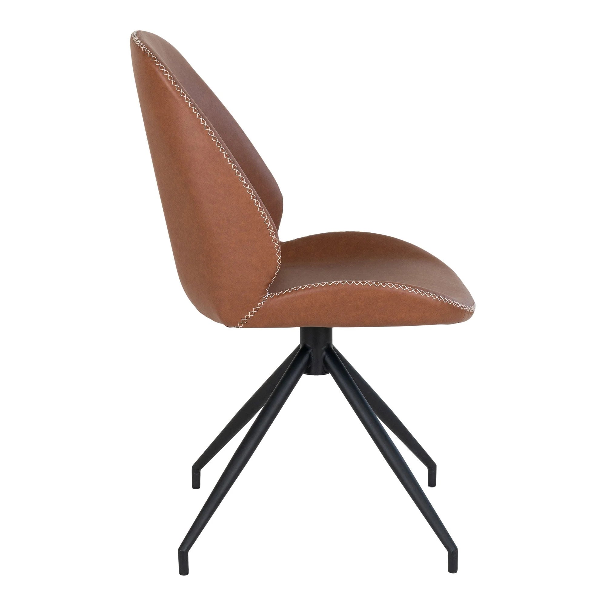 Lot de 2 chaises effet cuir cognac dossier arrondi pieds métal noir étoilés