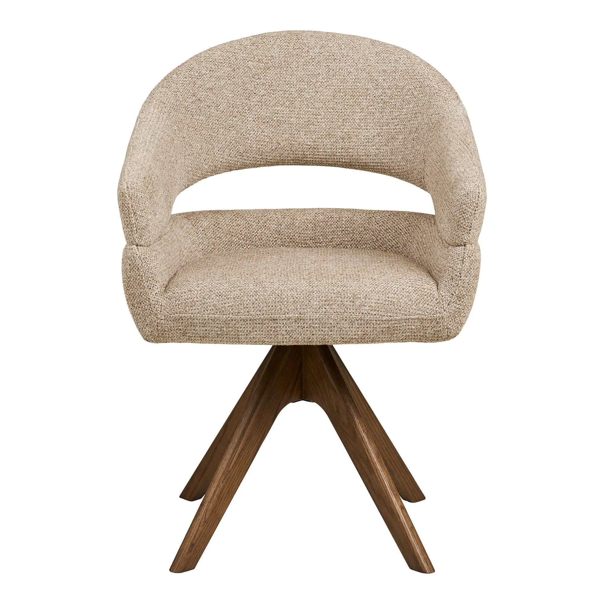 Chaise pivotante sable avec accoudoirs, dossier courbé et base étoilée chêne