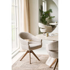 Chaise pivotante tissu sable bois chêne accoudoirs, fauteuil beige jambes étoilées