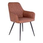 Fauteuil en simili cuir marron capitonné avec pieds en métal noir pour salle à manger