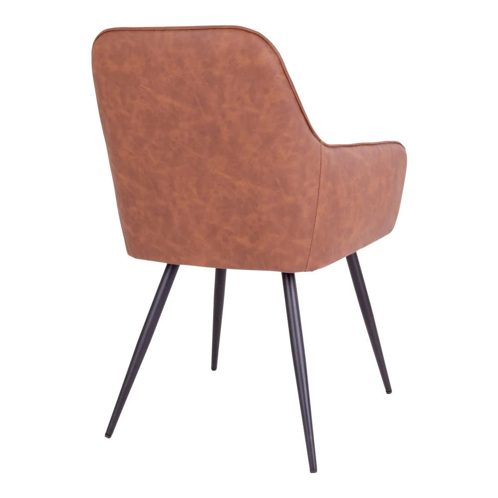 Chaise de salle à manger en simili cuir marron avec pieds en métal noir