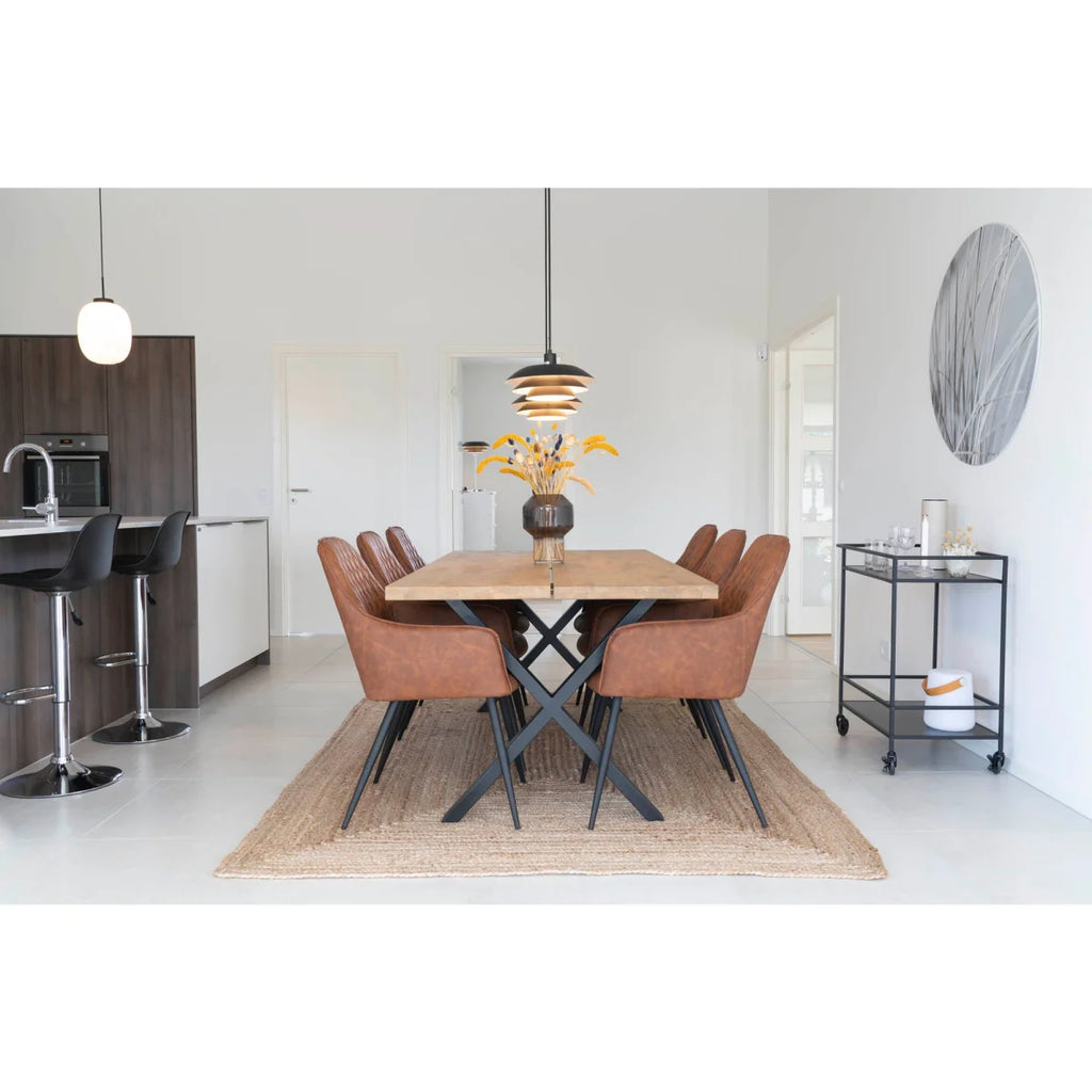 Chaise en simili cuir marron capitonné, pieds métal noir - Set de 2