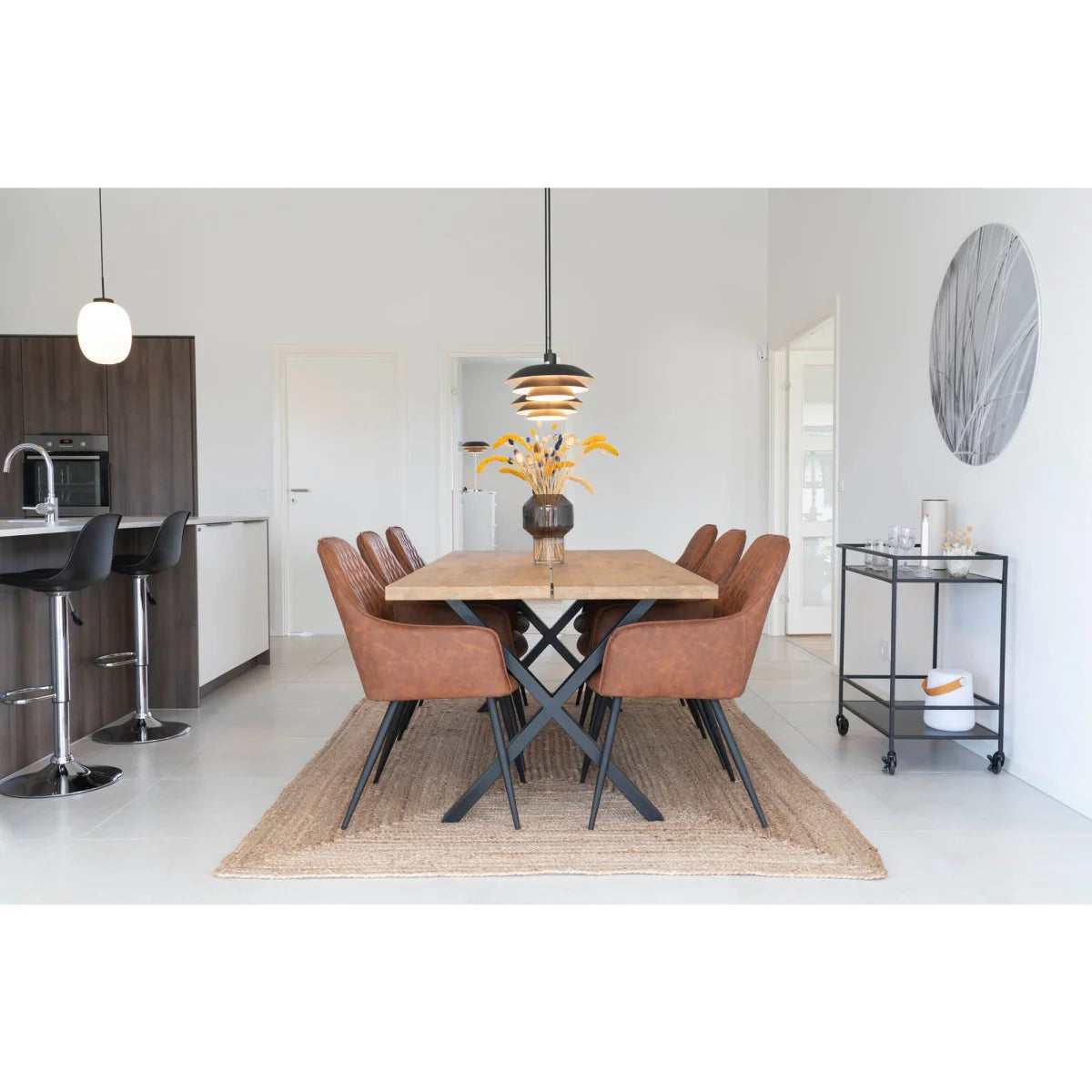 Chaise en simili cuir marron capitonné, pieds métal noir - Set de 2