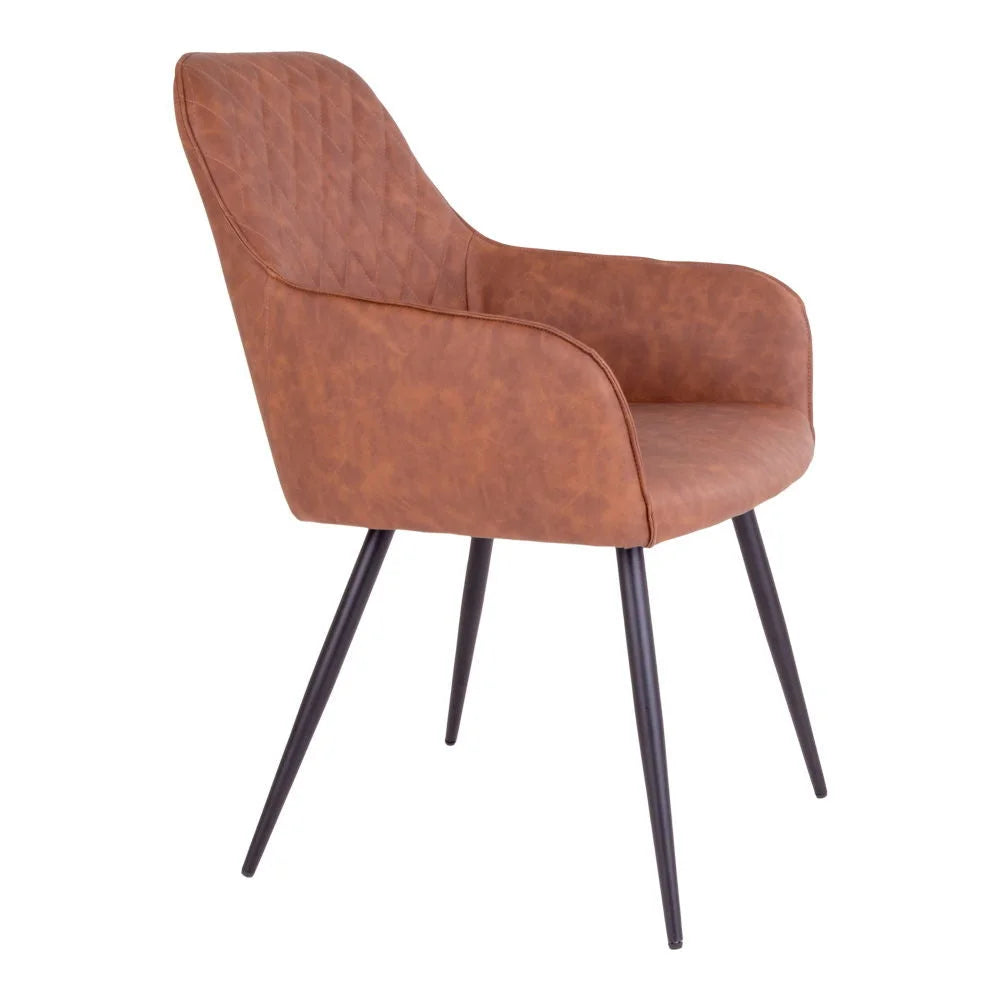 Chaise de salle à manger en simili cuir marron capitonnée avec pieds en métal noir