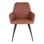 Chaise de salle à manger en simili cuir marron capitonnée avec pieds en métal noir