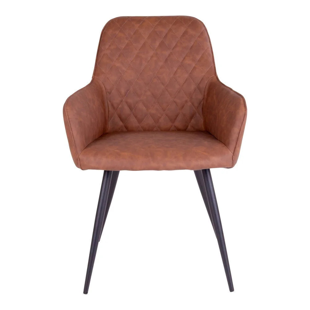 Chaise de salle à manger en simili cuir marron capitonnée avec pieds en métal noir