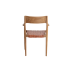 Chaise de salle à manger en teck et cuir tressé naturel avec accoudoirs, lot de 2