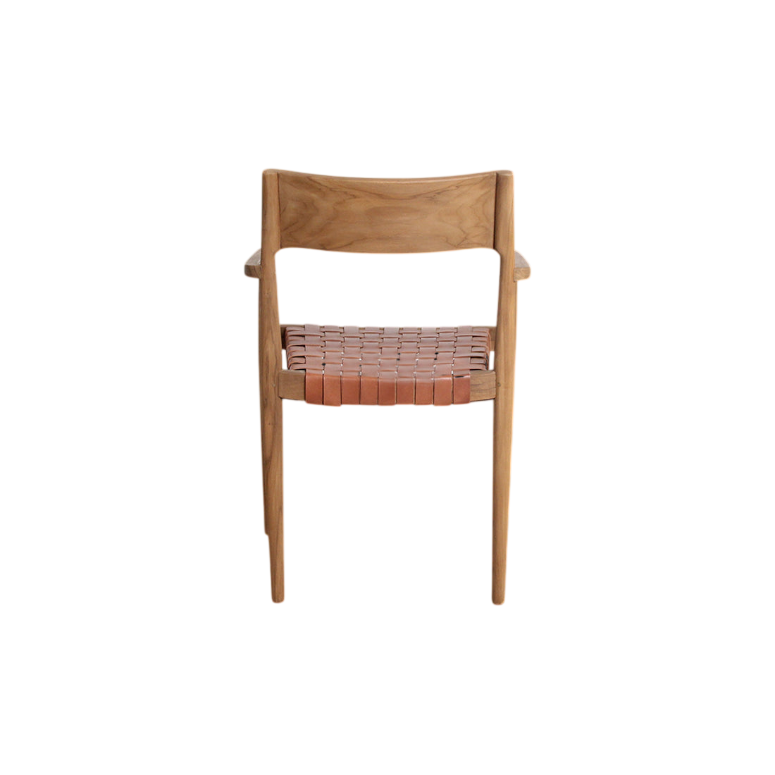 Chaise de salle à manger en teck et cuir tressé naturel avec accoudoirs, lot de 2