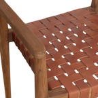 Chaise de salle à manger en teck et cuir tressé naturel avec accoudoirs, lot de 2