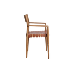 Chaise de salle à manger en teck et cuir tressé, lot de 2 avec accoudoirs