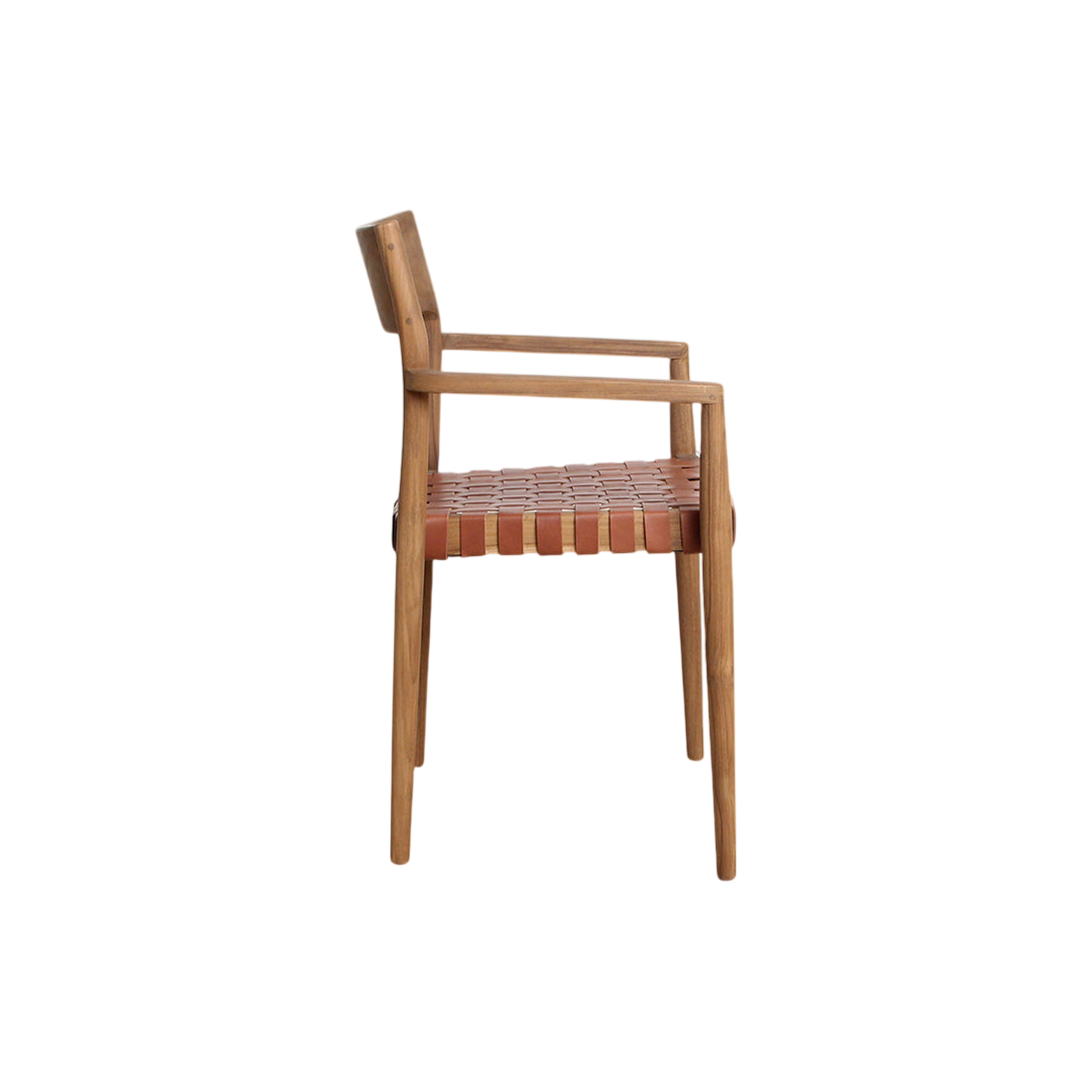 Chaise de salle à manger en teck et cuir tressé, lot de 2 avec accoudoirs