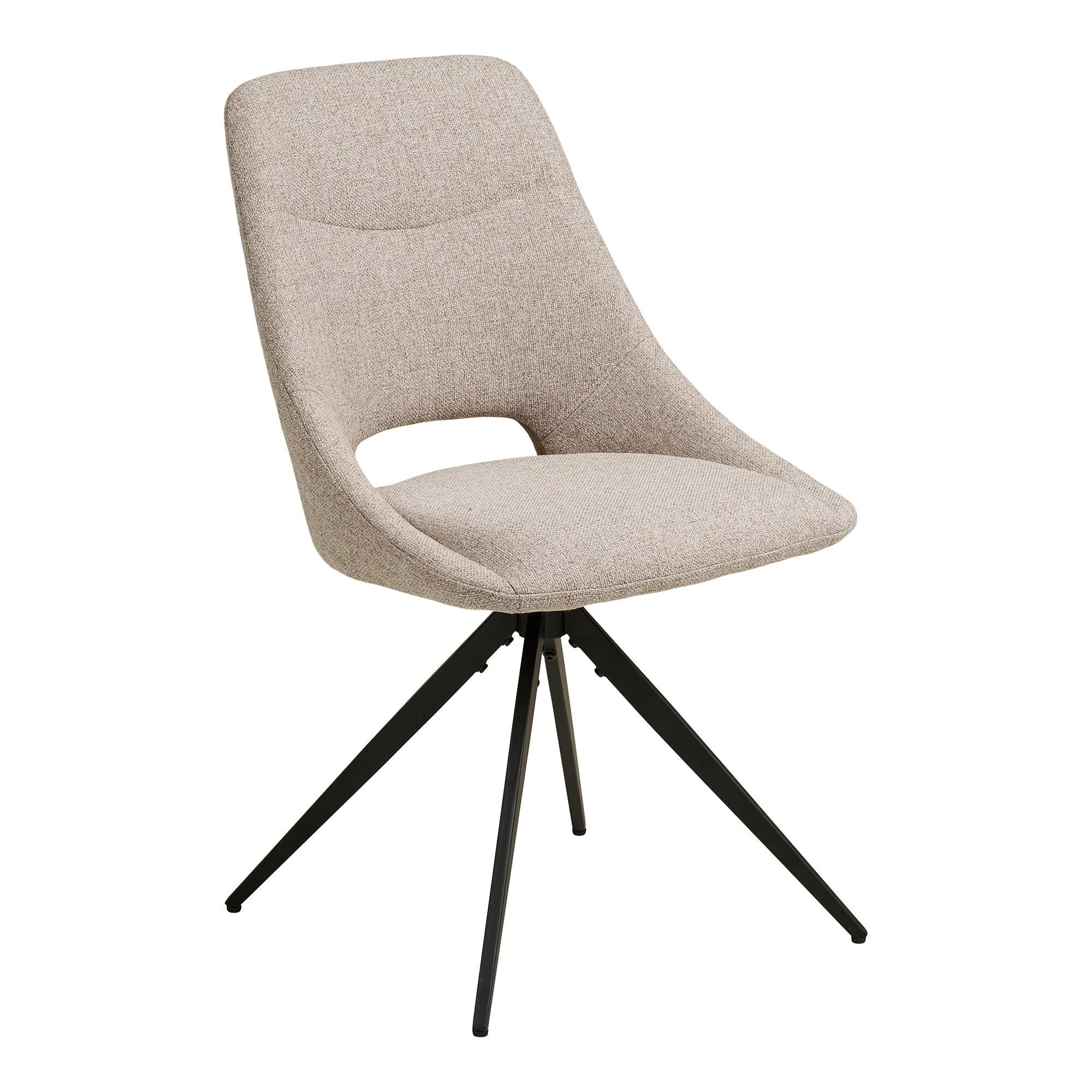 Chaise de salle à manger en tissu beige chiné avec piétement noir en métal, lot de 2