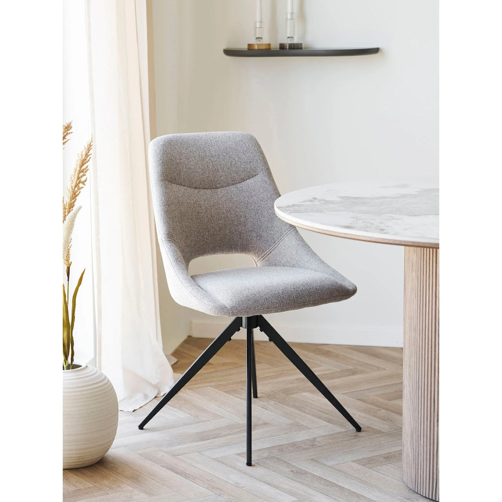Chaise de salle à manger en tissu beige chiné avec piètement noir, lot de 2