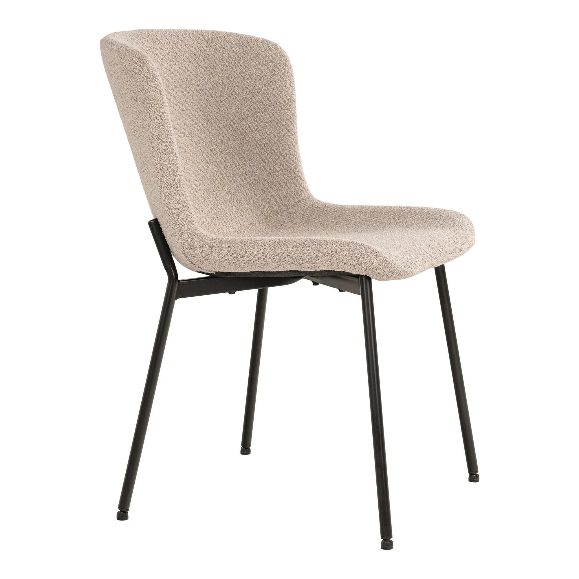Chaise de salle à manger en tissu bouclé beige avec pieds noirs, lot de 2