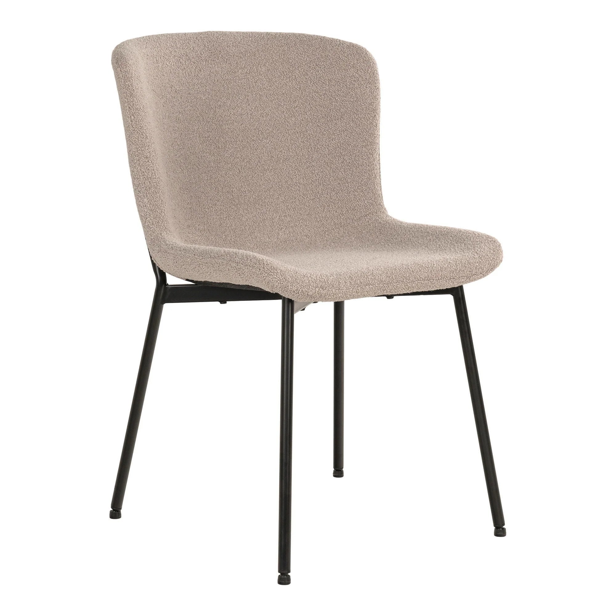 Chaise de salle à manger beige en tissu bouclé avec pieds noirs, lot de deux