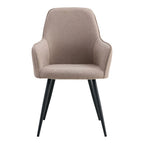 Fauteuil rembourré taupe avec pieds en métal noir, idéal pour salle à manger, lot de 2