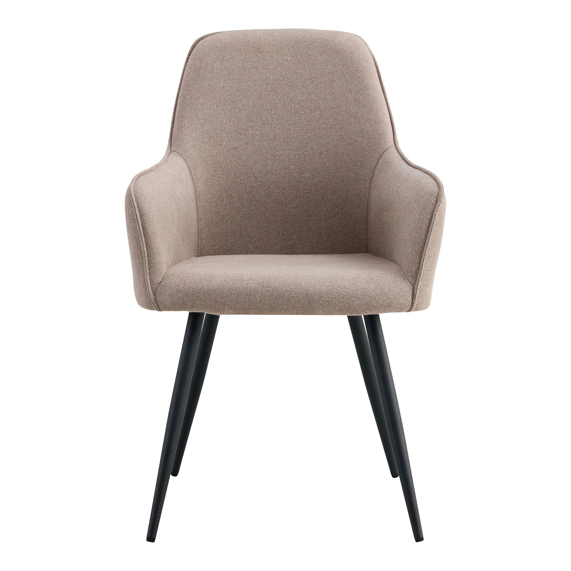 Fauteuil rembourré taupe avec pieds en métal noir, idéal pour salle à manger, lot de 2
