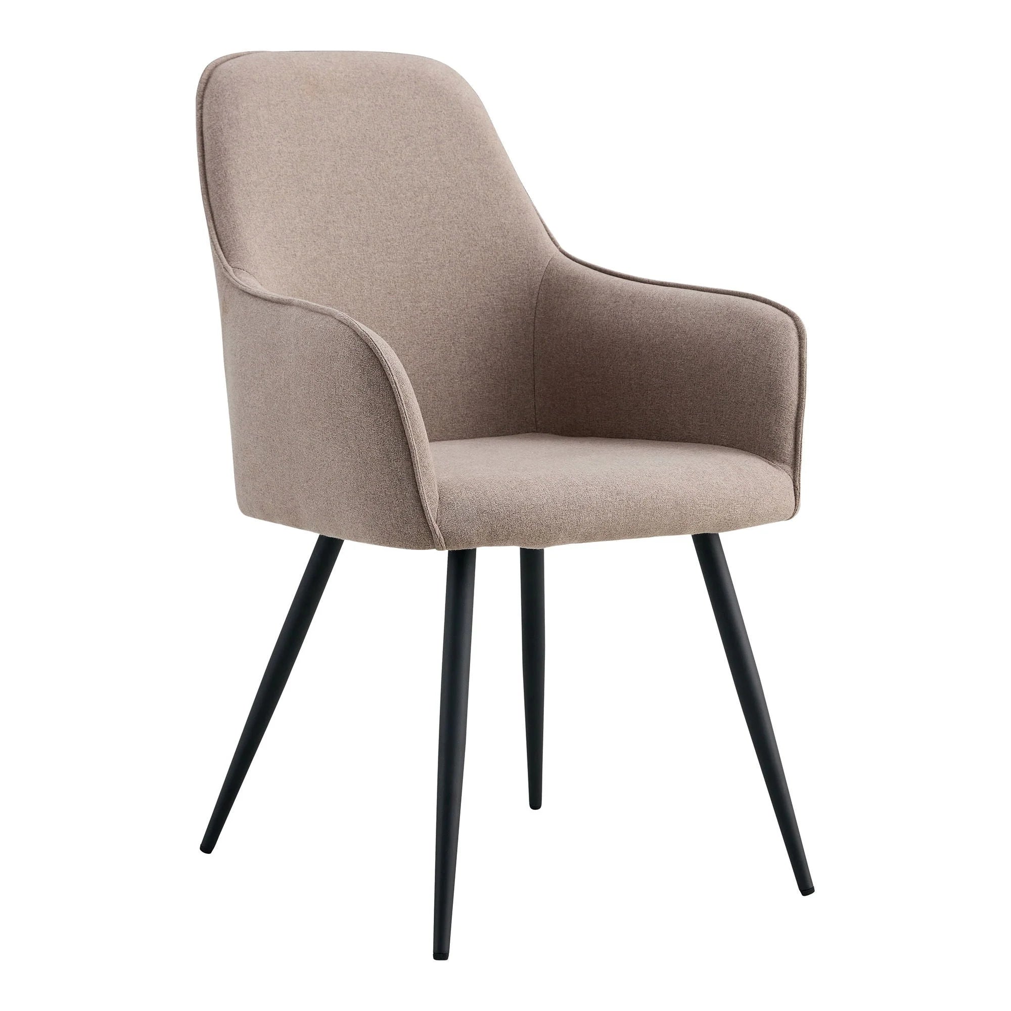 Chaise de salle à manger en tissu taupe avec accoudoirs et pieds métal noir