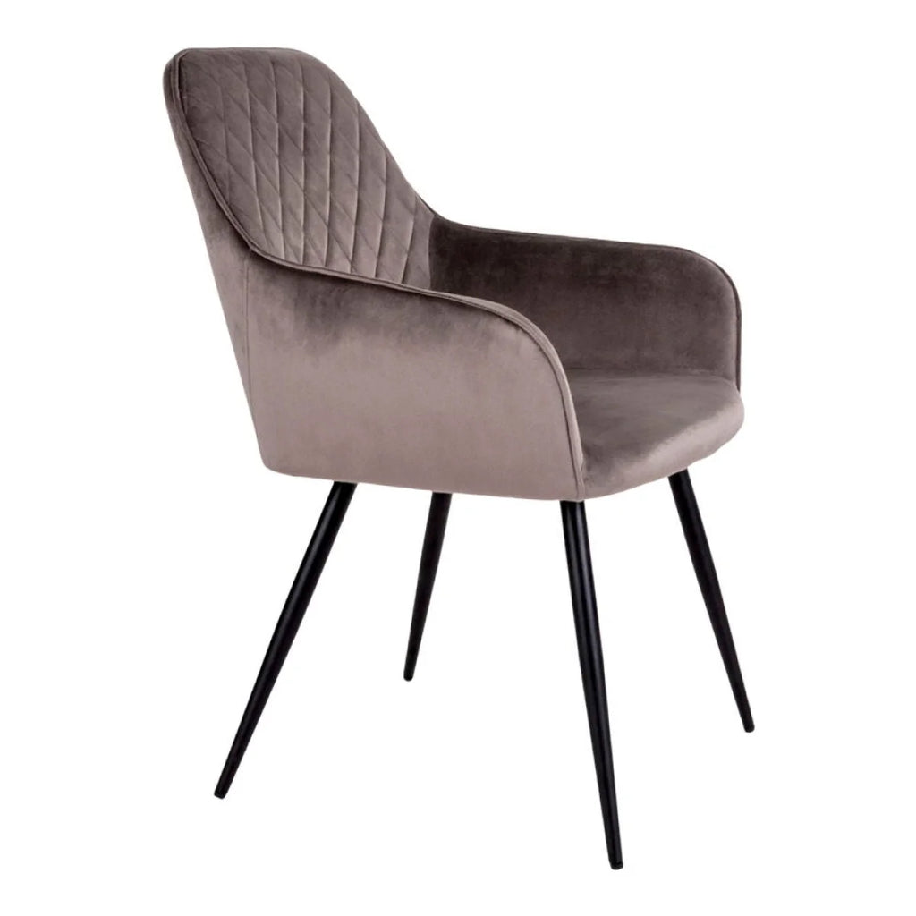 Chaise de salle à manger en velours taupe matelassé avec pieds en métal noir, set de 2
