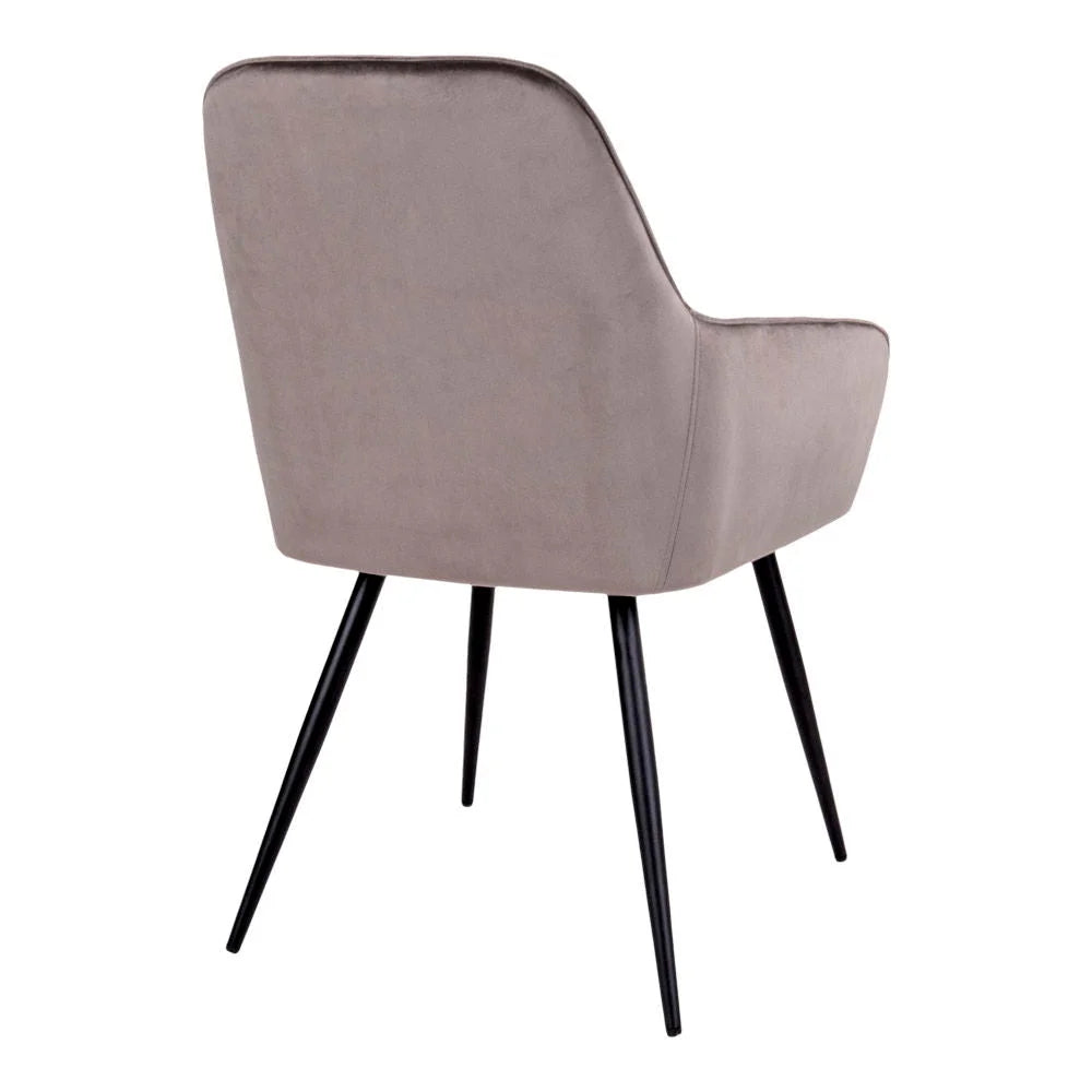 Chaise de salle à manger en velours taupe avec pieds en métal noir, lot de 2