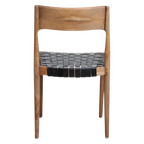Chaise en teck avec assise tressée en cuir noir, lot de 2