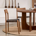 Chaise en teck avec assise tressée noir, lot de 2 pour salle à manger