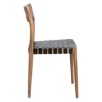 Chaise en teck avec assise tressée en cuir noir, lot de 2