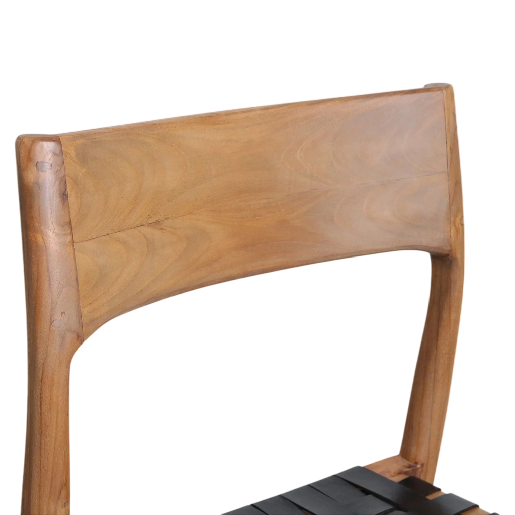Dossier de chaise en teck brun clair à grain naturel lisse et bords courbés