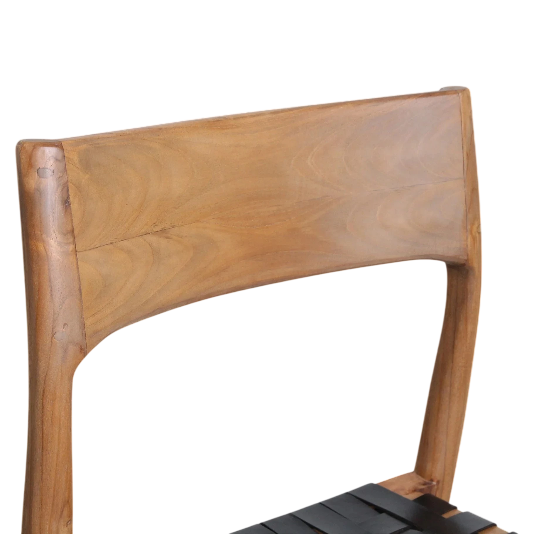 Dossier de chaise en teck brun clair à grain naturel lisse et bords courbés