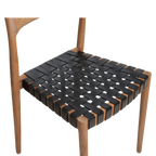 Chaise en teck avec assise tressée en cuir noir, lot de 2 pour salle à manger