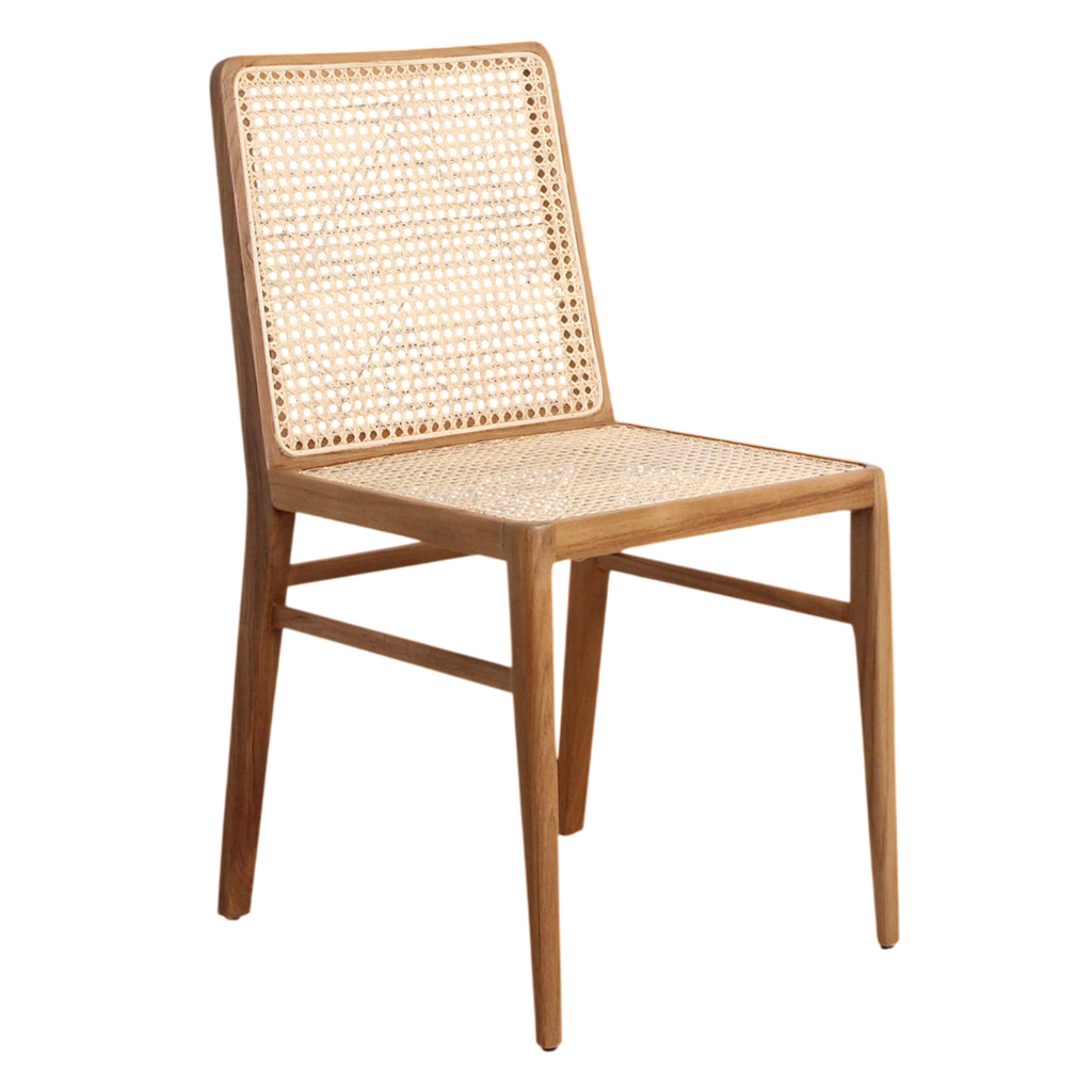 Chaise en teck et cannage naturel pour salle à manger – Lot de 2