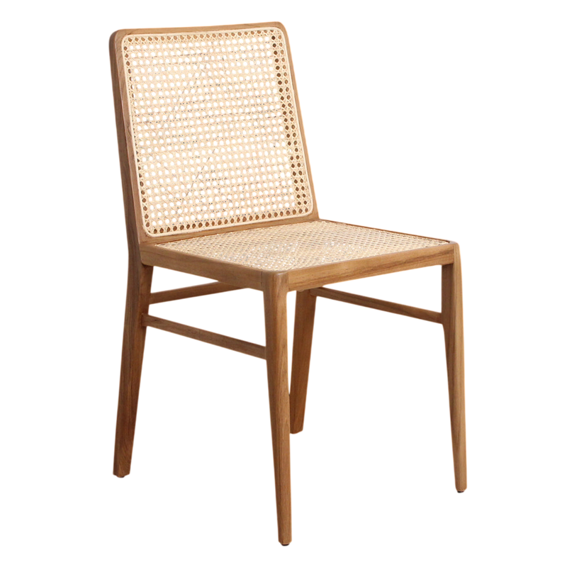 Chaise en teck et cannage naturel pour salle à manger – Lot de 2