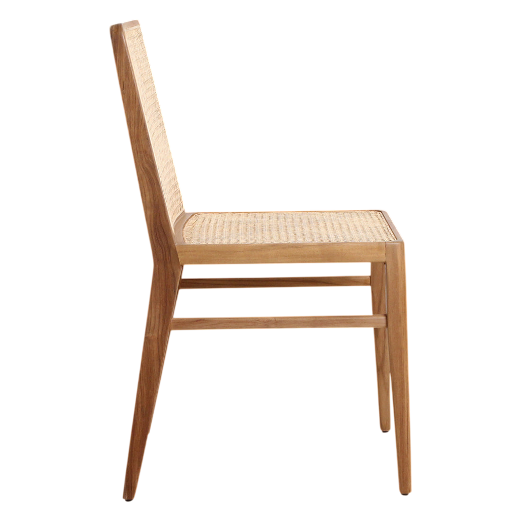 Chaise en teck et cannage naturel pour salle à manger – Lot de 2