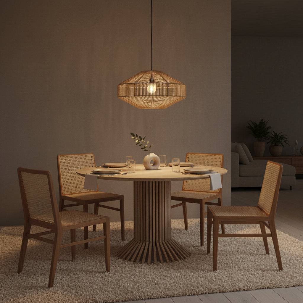 Chaise en teck et cannage naturel pour salle à manger – Lot de 2