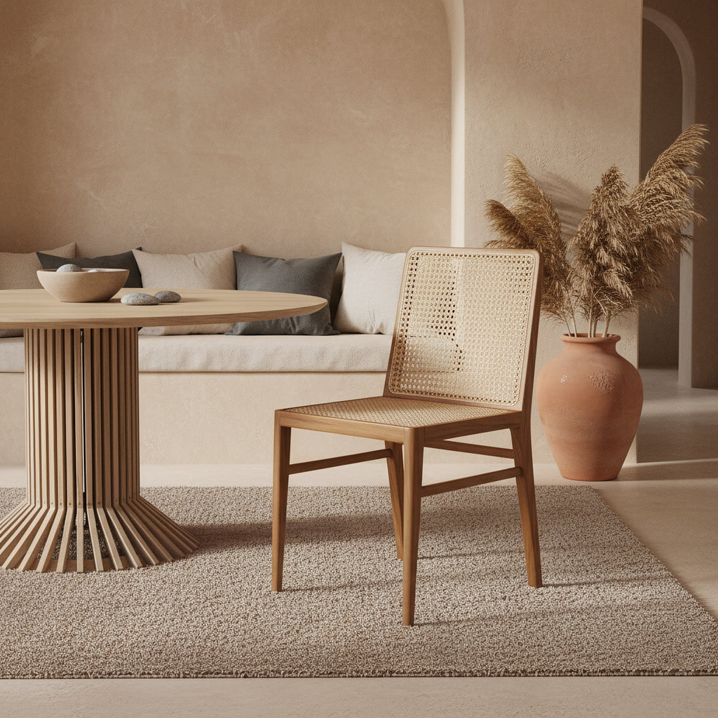 Chaise en teck et cannage naturel pour salle à manger – Lot de 2