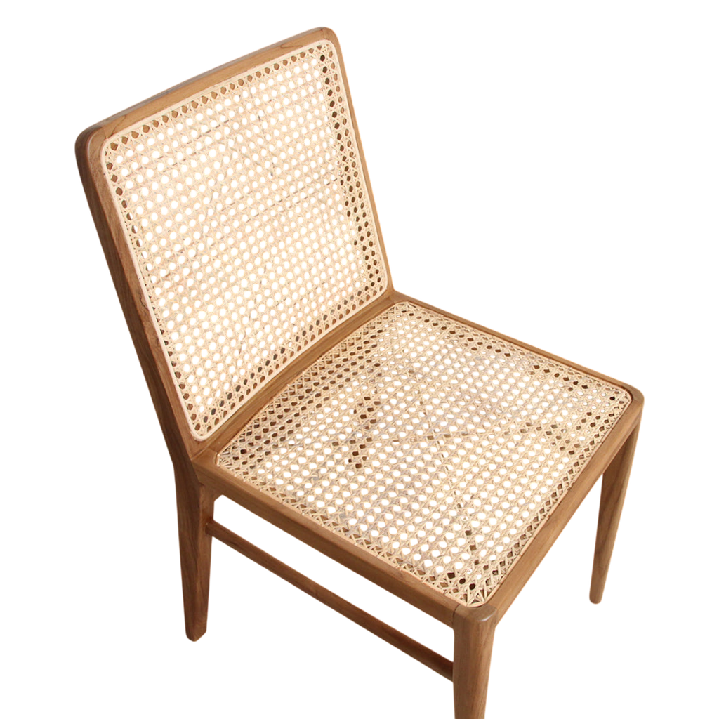 Chaise en teck et cannage naturel pour salle à manger – Lot de 2