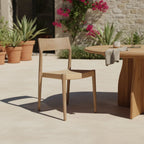 Chaise en teck clair avec siège en corde tressée, lot de 2 pour jardin