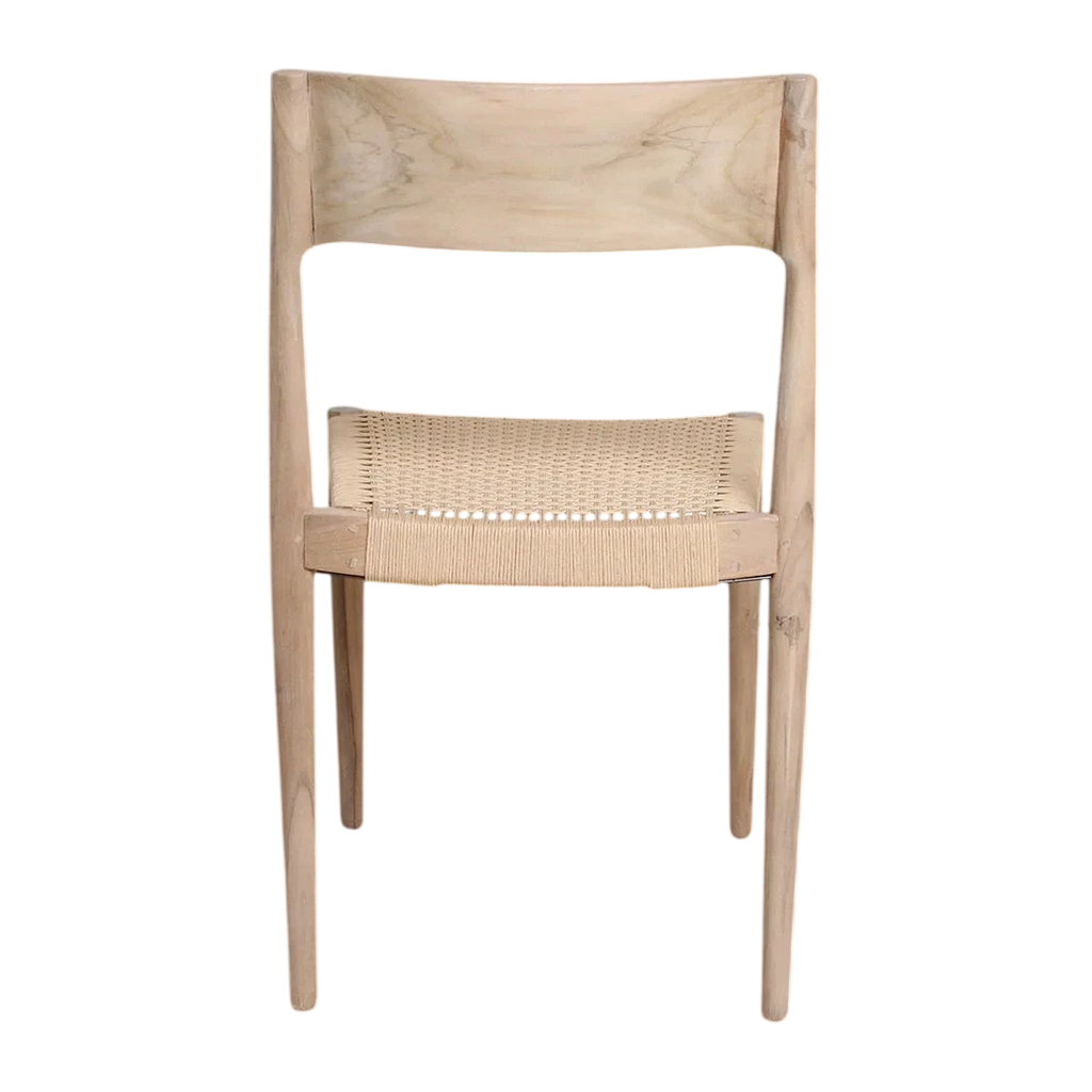 Lot de 2 chaises en teck clair avec corde tressée, minimalistes
