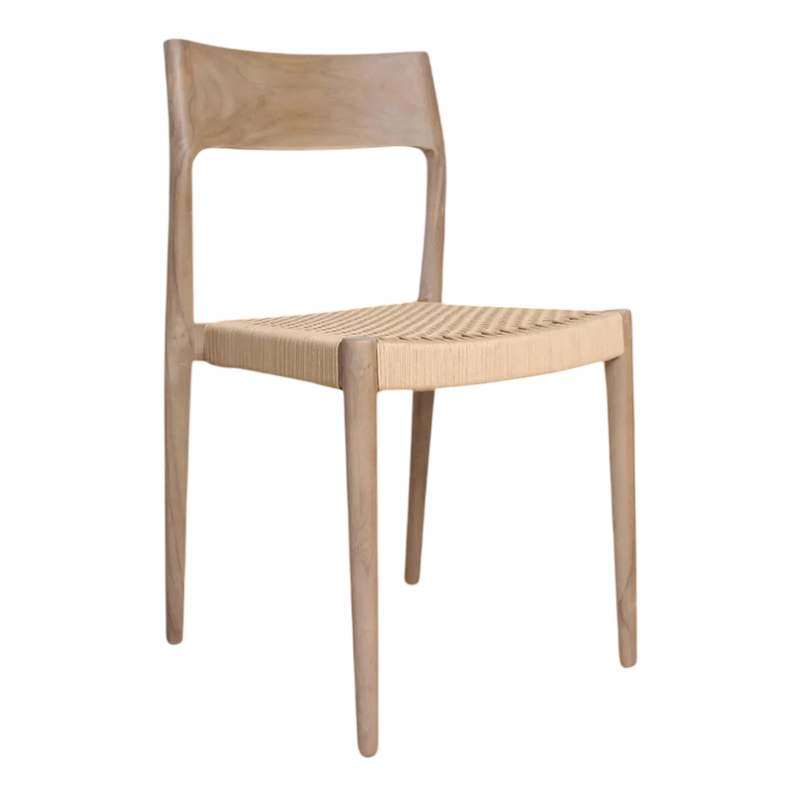 Chaise en teck clair et corde tressée pour jardin ou salle à manger – Lot de 2