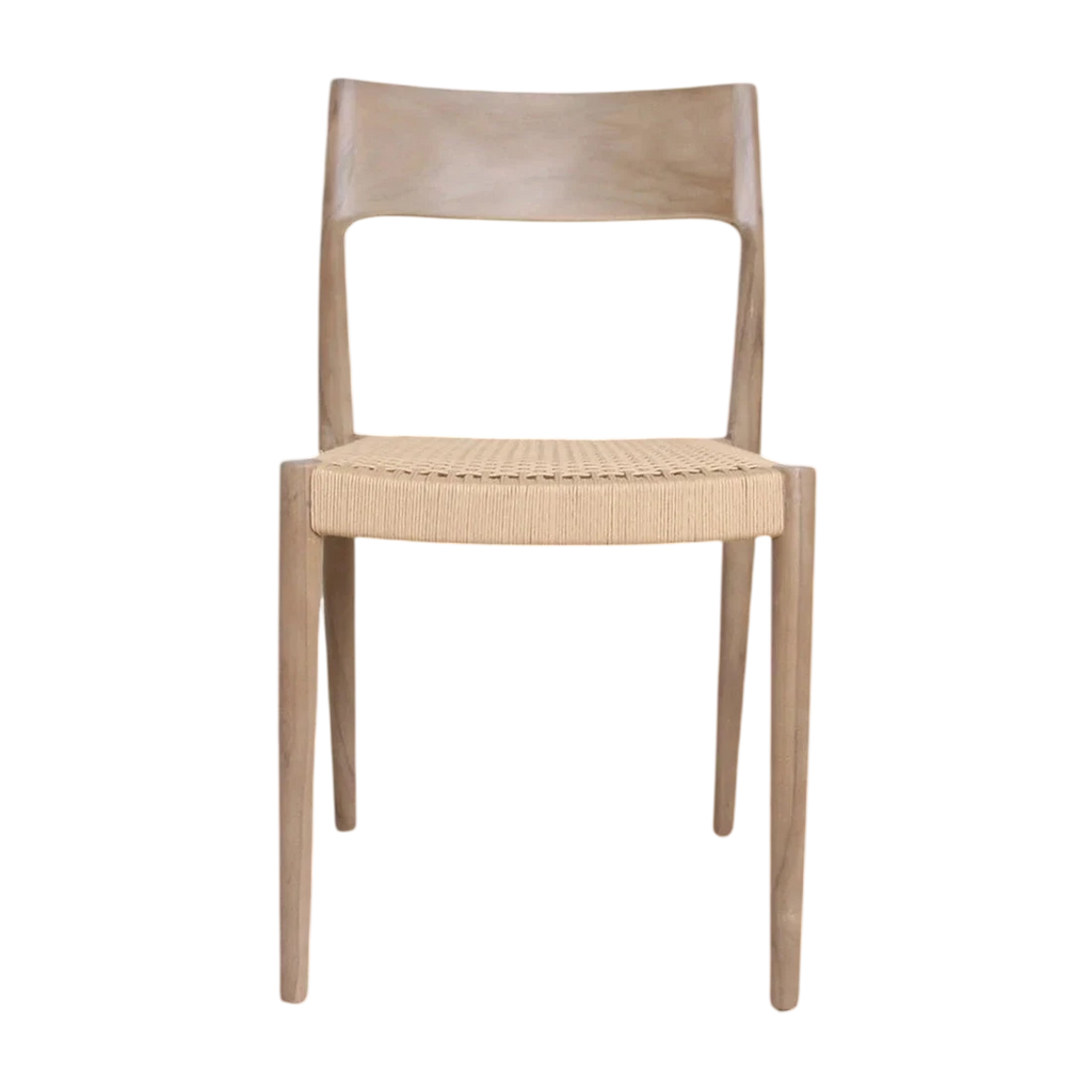 Chaise en teck clair et corde tressée minimaliste, lot de 2 pour jardin