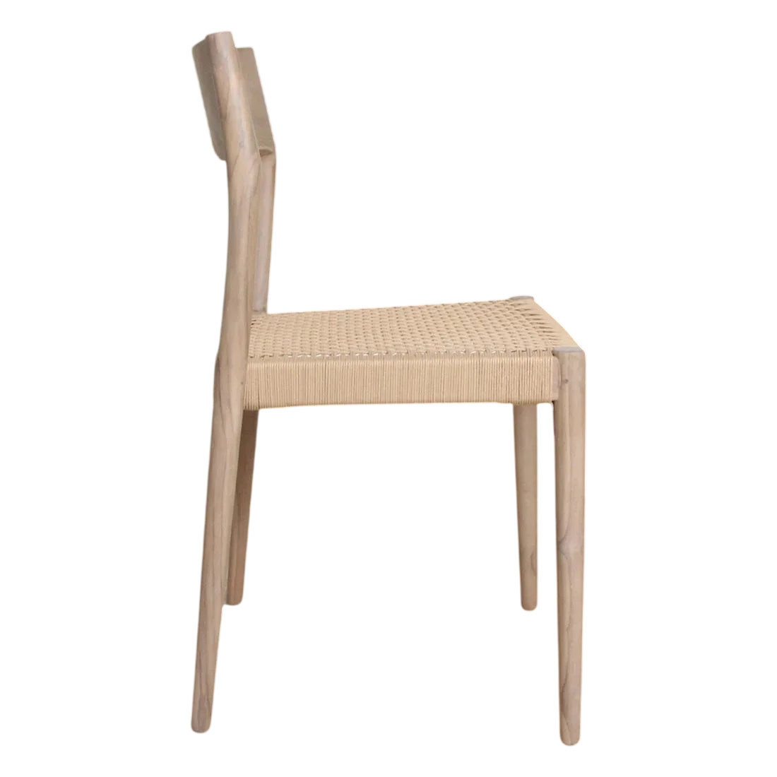 Lot de 2 chaises en teck clair avec siège et dossier en corde tressée