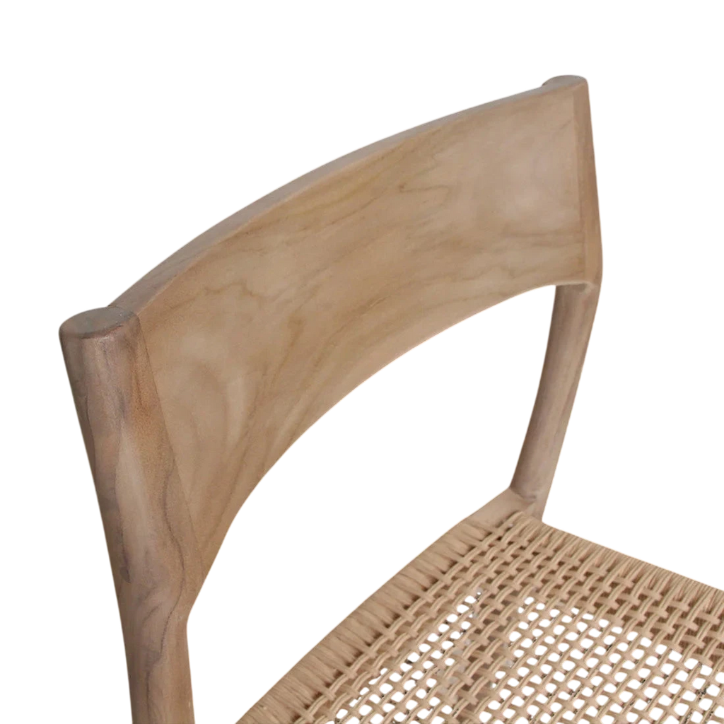 Chaise en teck clair avec dossier courbé et siège en corde tressée, lot de 2