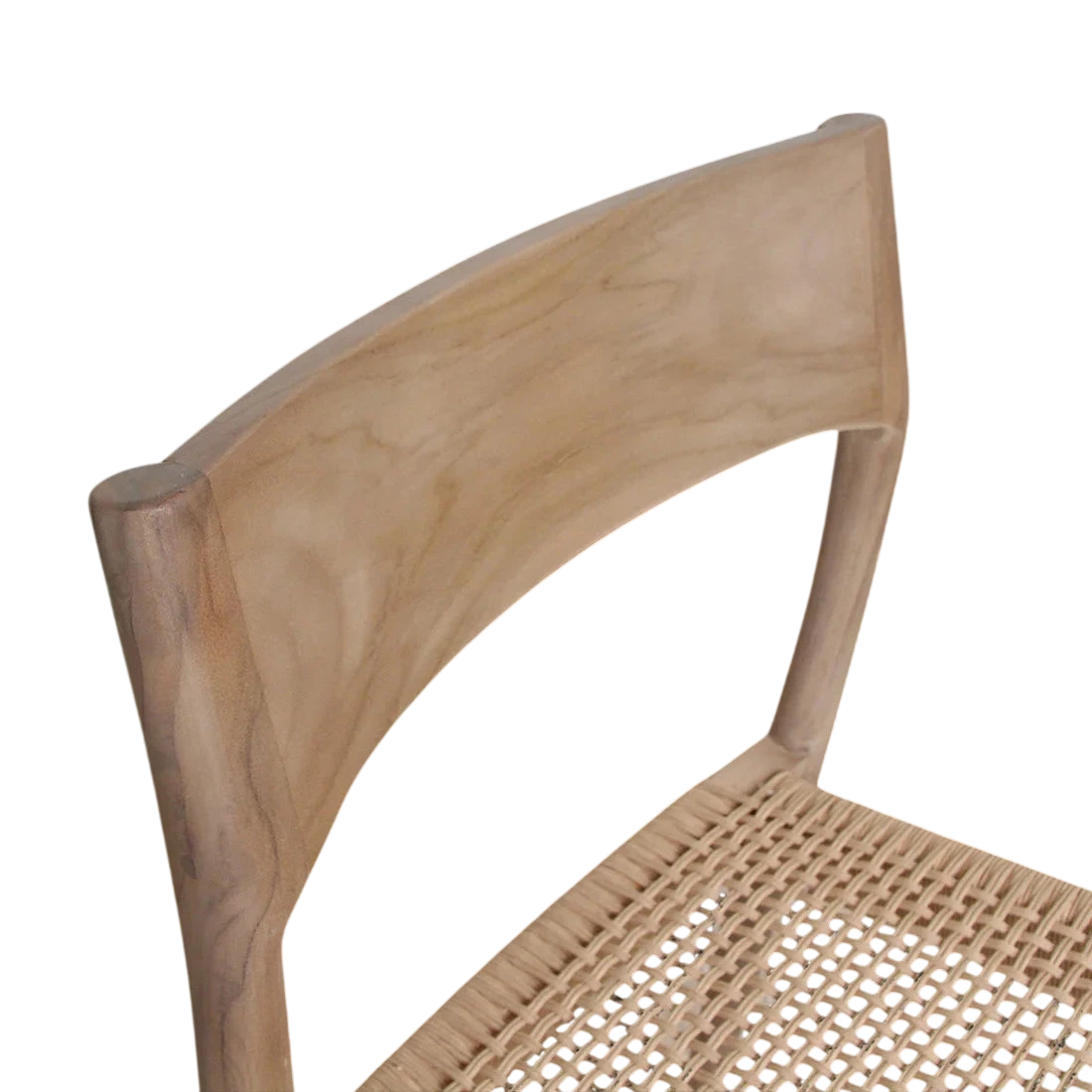 Chaise en teck clair avec dossier courbé et siège en corde tressée, lot de 2