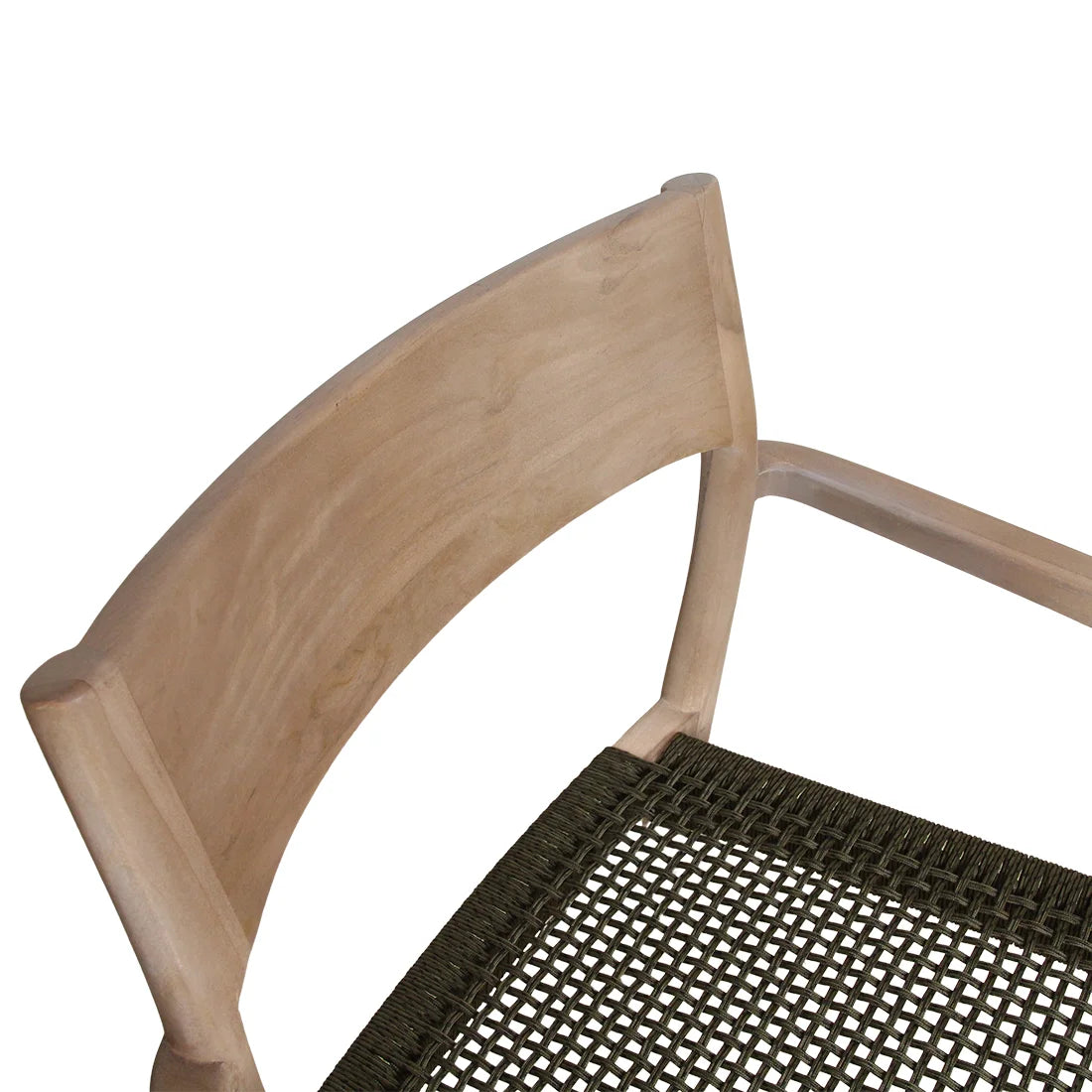 Lot de 2 chaises en teck clair, corde vert olive, accoudoirs