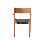 Chaise en teck et cuir noir avec accoudoirs tressés – Lot de 2