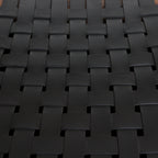 Chaise en teck et cuir noir avec accoudoirs tressés – Lot de 2