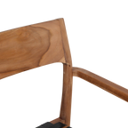 Chaise en teck et cuir noir avec accoudoirs tressés – Lot de 2